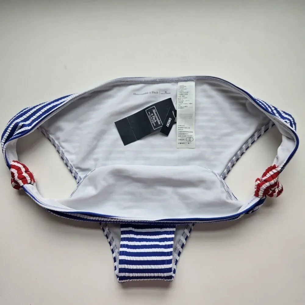 NWT Abercrombie & Fitch Size XL Seersucker Side-Knot Cheeky Bikini Bottoms Beach